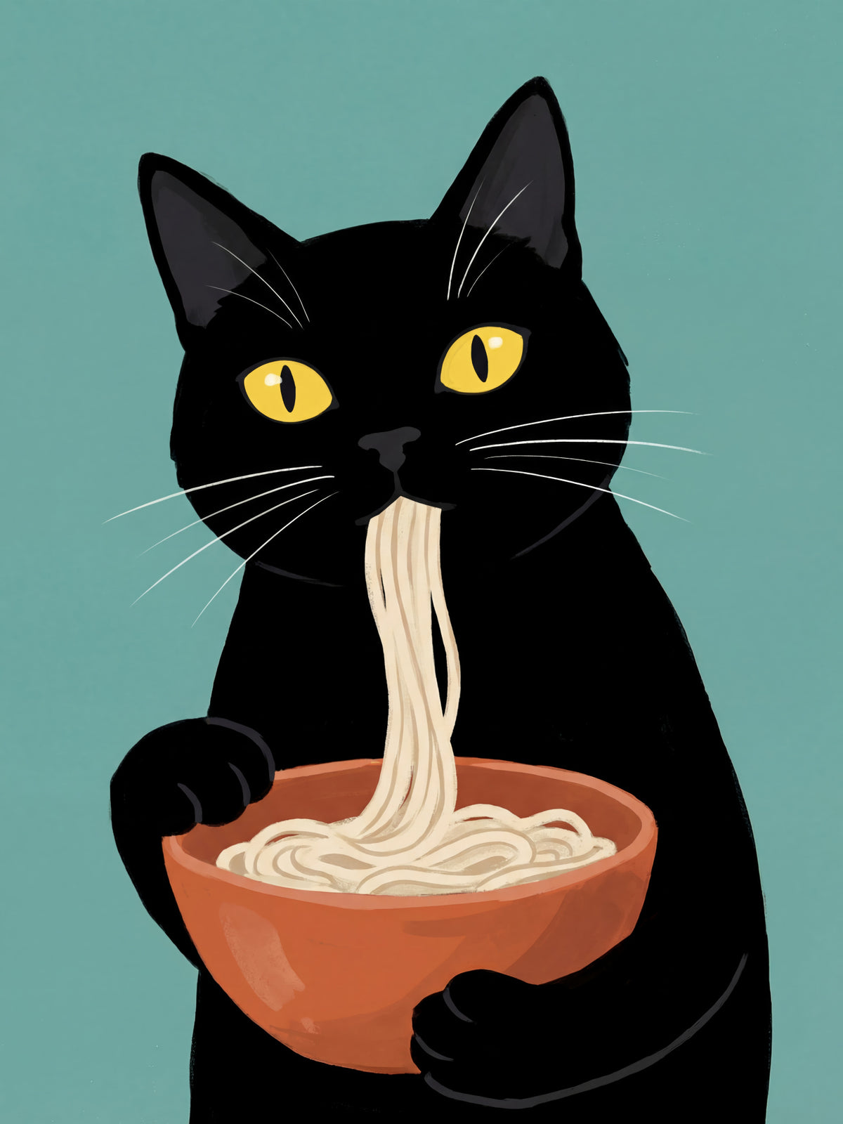 Black Cat Eating Noodles | Canvas