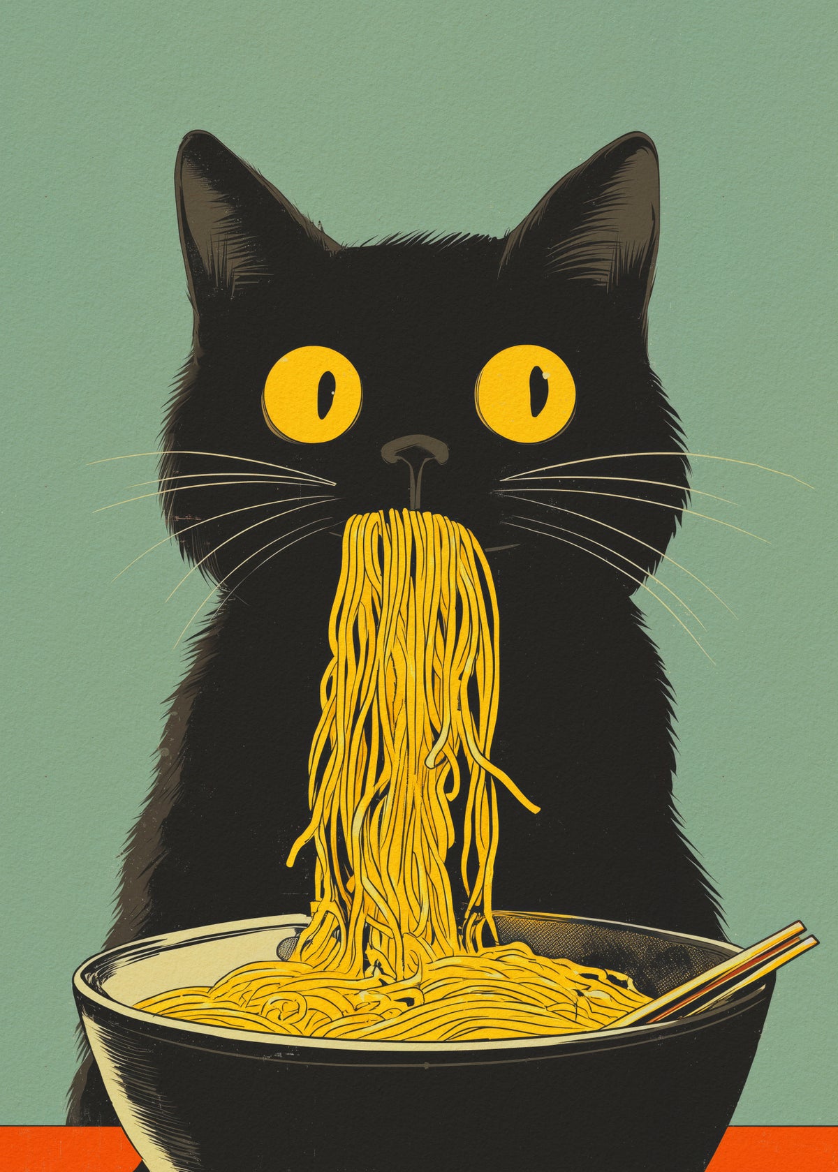 Black Cat Noodle Feast | Canvas