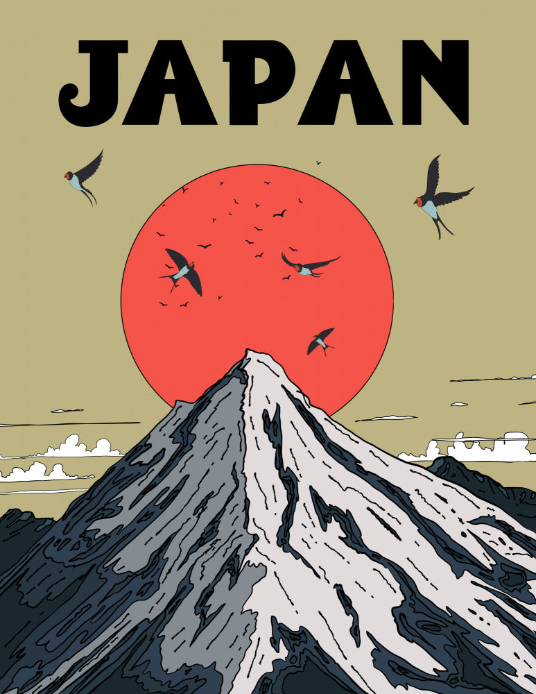 Mount Fuji Red Sun Swallows | Canvas