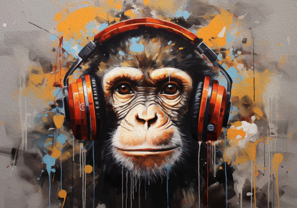Chimpanzee with Headphones | Poster