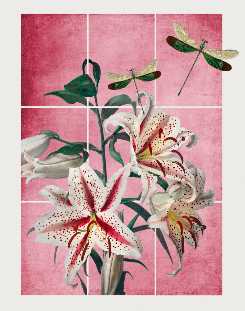 Pink Lilies and Dragonflies | Canvas