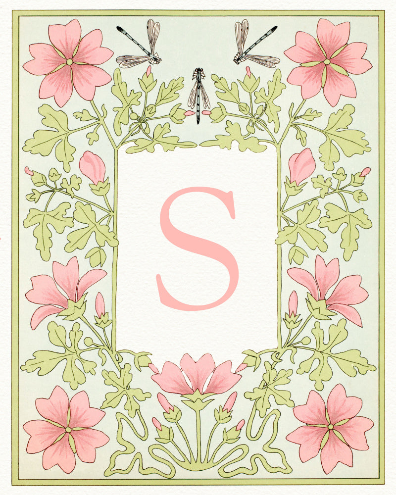 Pink Floral Monogram S | Poster