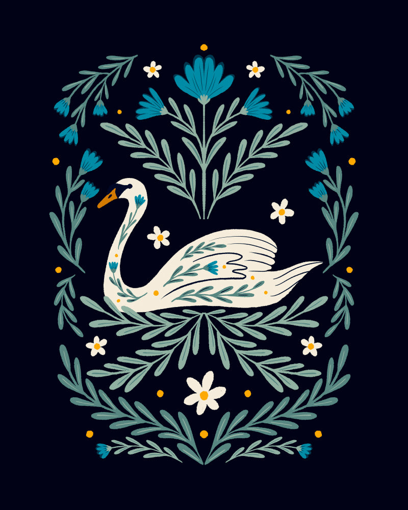 Graceful Botanical Swan | Canvas