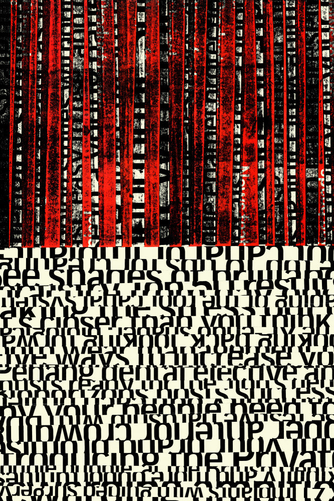 Red Stripes and Fragmented Text | Canvas