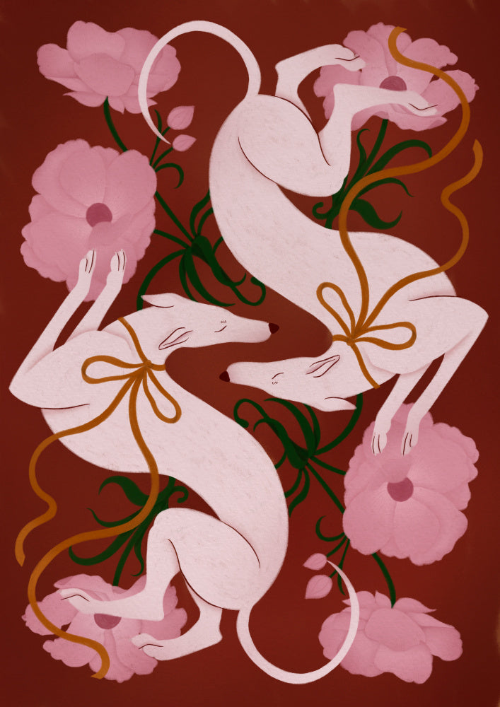 Elegant Greyhounds and Flowers | Poster