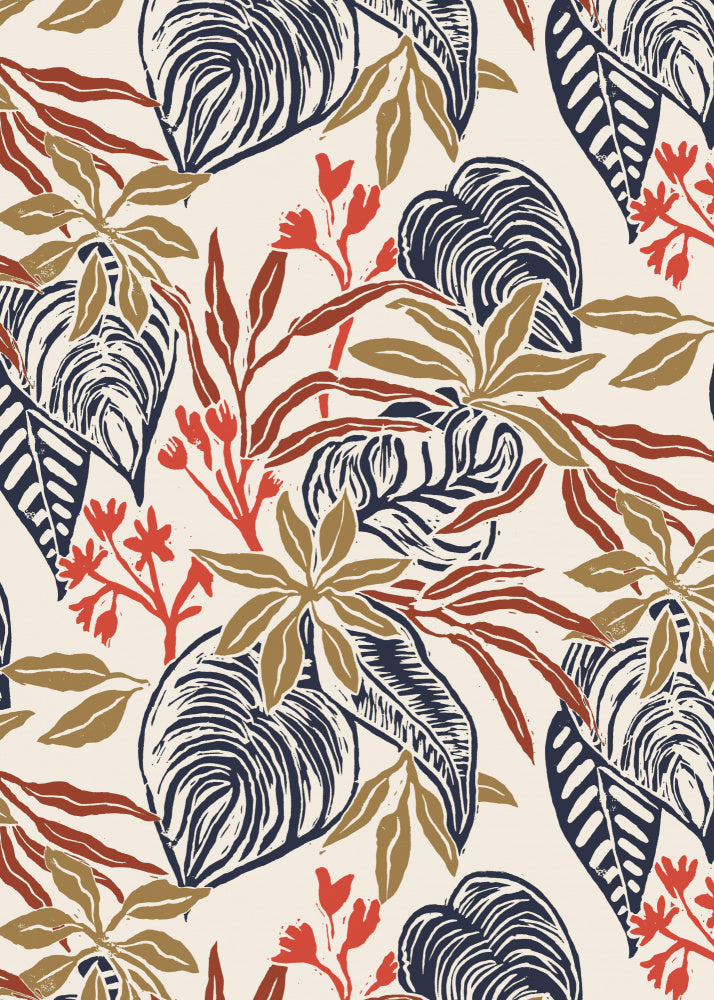 Botanical Block Print Leaves | Canvas