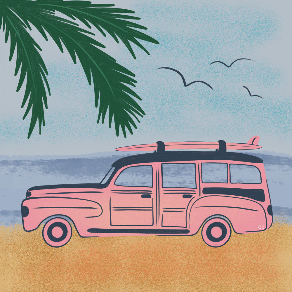 Pink Beach Surfer Car | Canvas