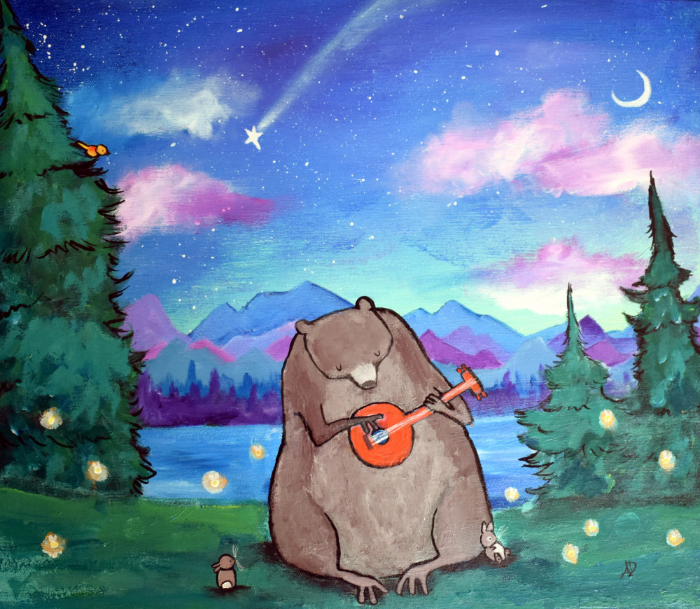 Starry Night Bear Banjo | Poster