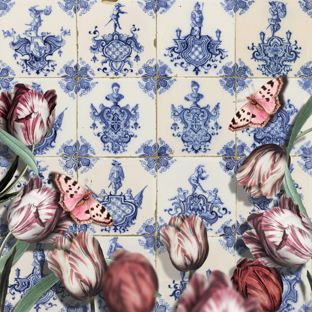 Butterflies and Delft Tulips | Canvas