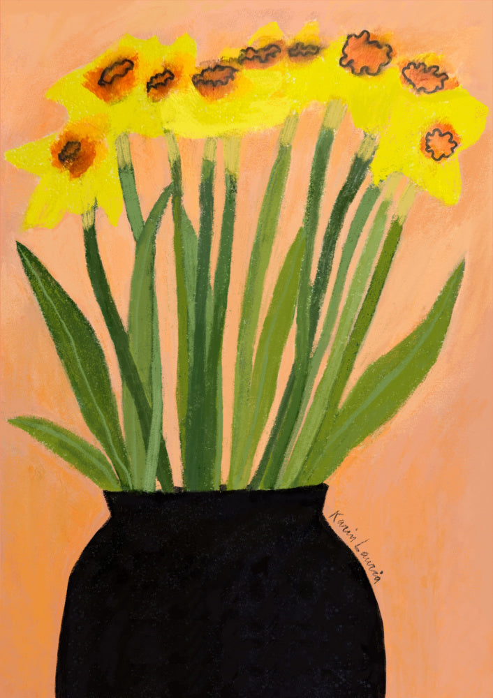 Yellow Daffodils Black Vase | Poster