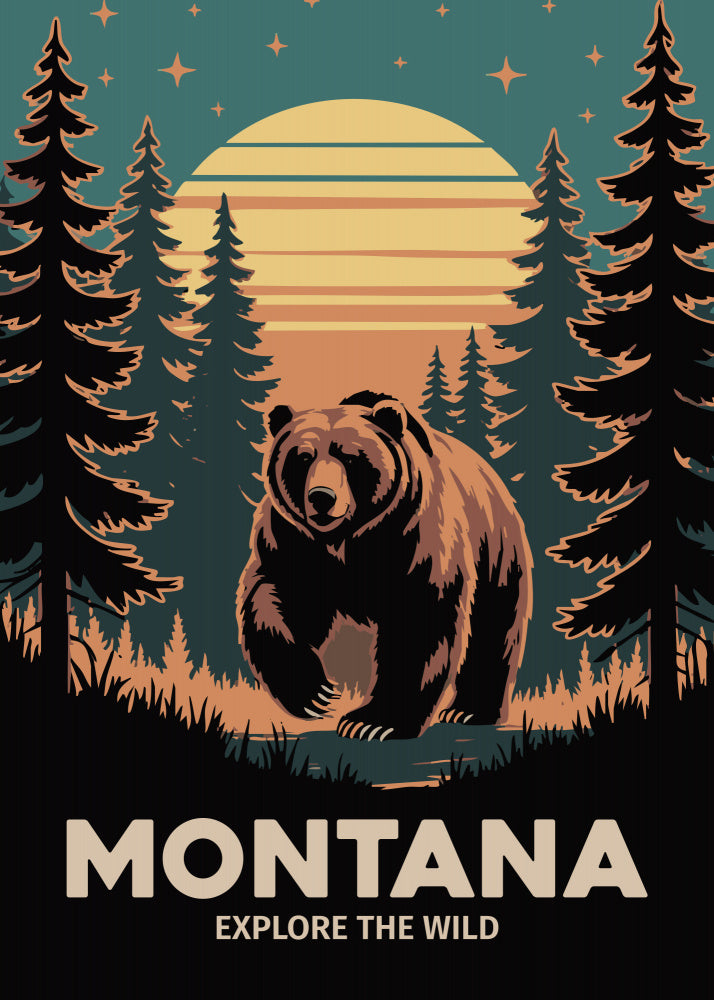 Grizzly Bear Forest Sunset | Canvas