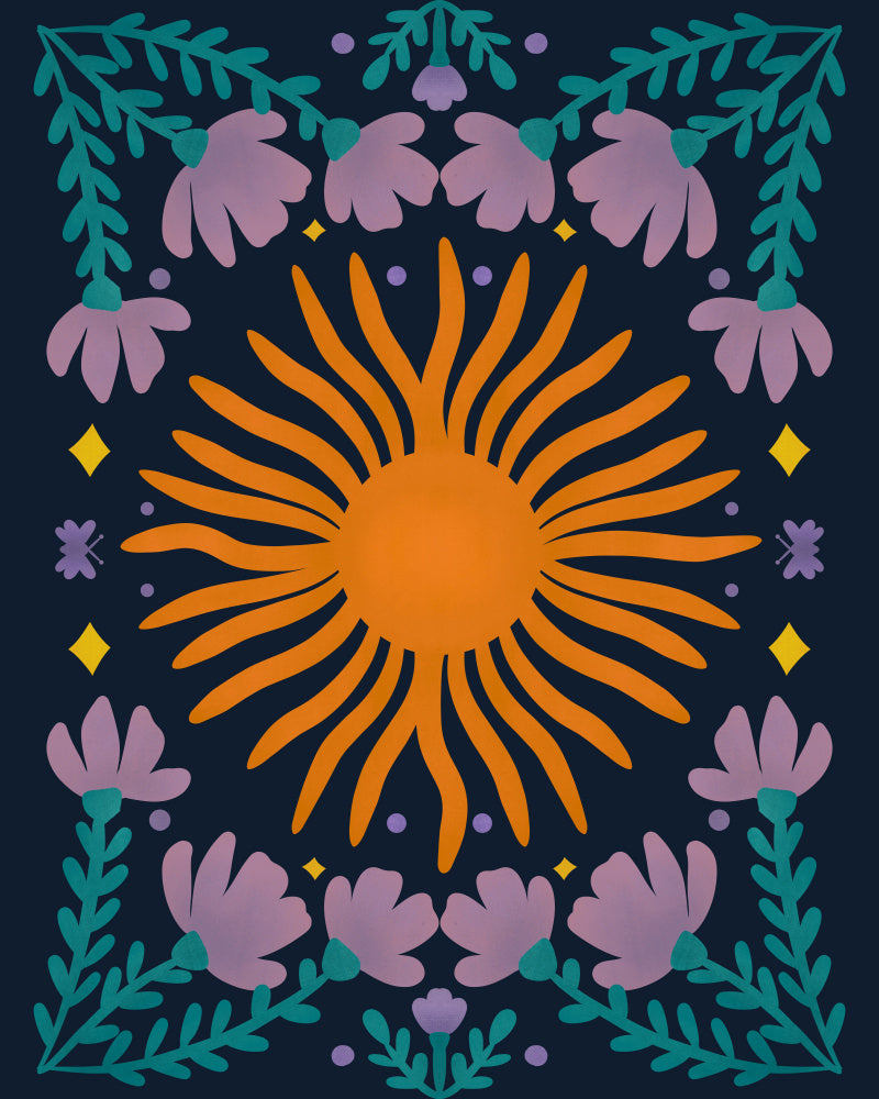 Celestial Sun and Flowers | Canvas