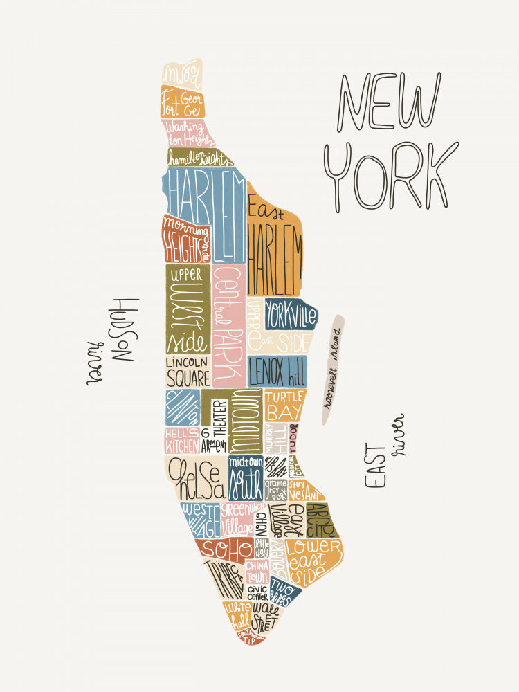 Colorful Manhattan Neighborhoods Map | Poster