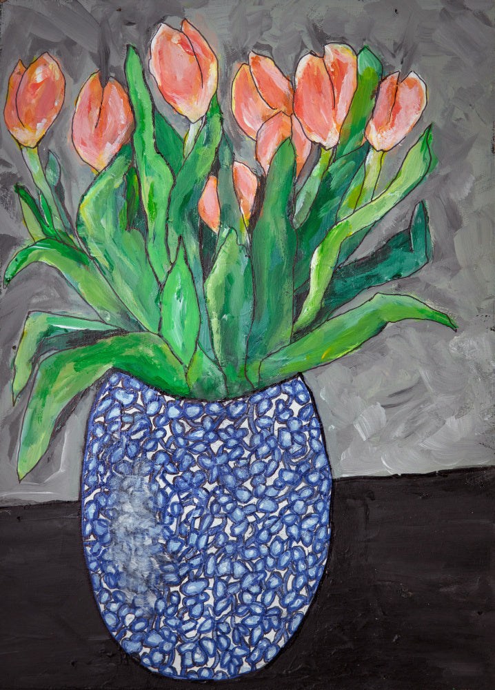 Vibrant Tulips In Blue Vase | Poster