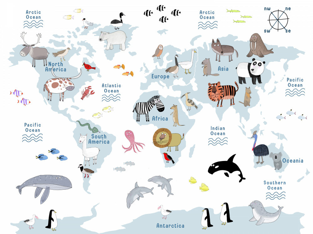 Playful World Map Animals | Canvas