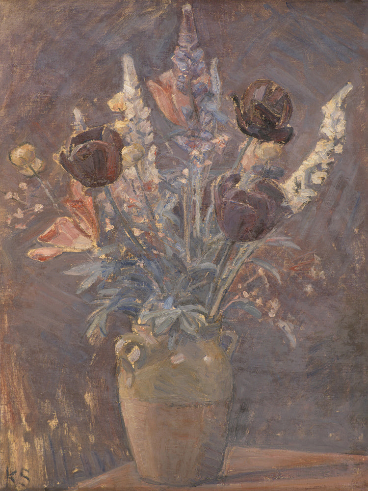 Clay Vase With Tulips and Other Flowers By Karl Schou | Poster