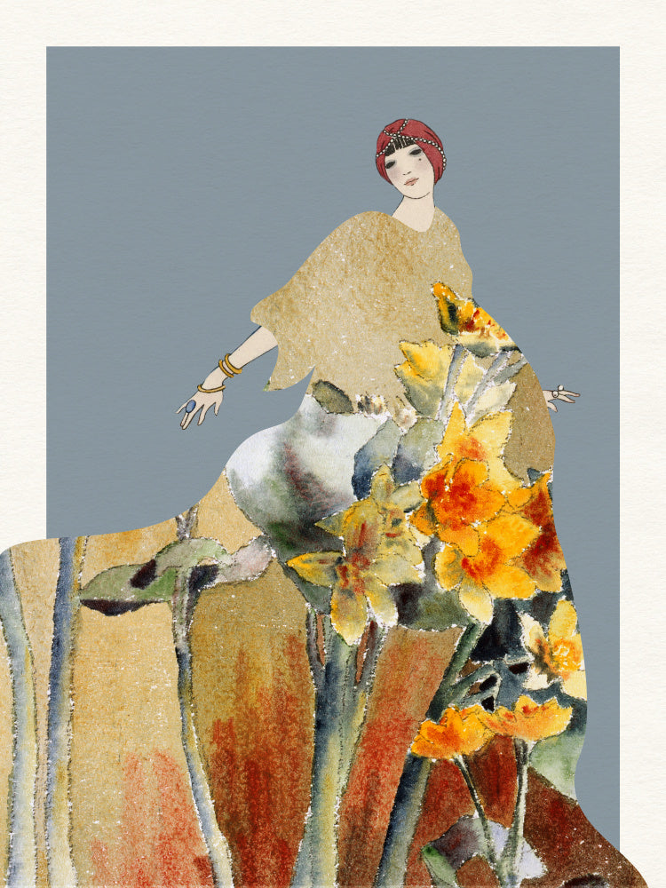 Golden Floral Woman | Canvas