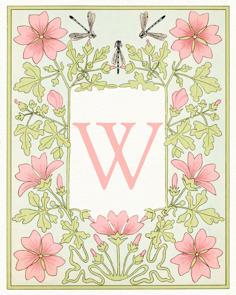 Pink Floral Letter W | Canvas