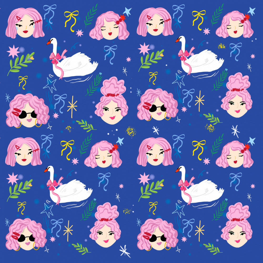 Whimsical Girls Swans Pattern | Canvas