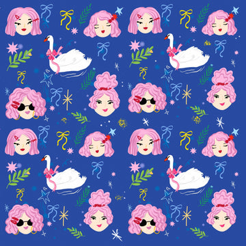 Whimsical Girls Swans Pattern | Poster