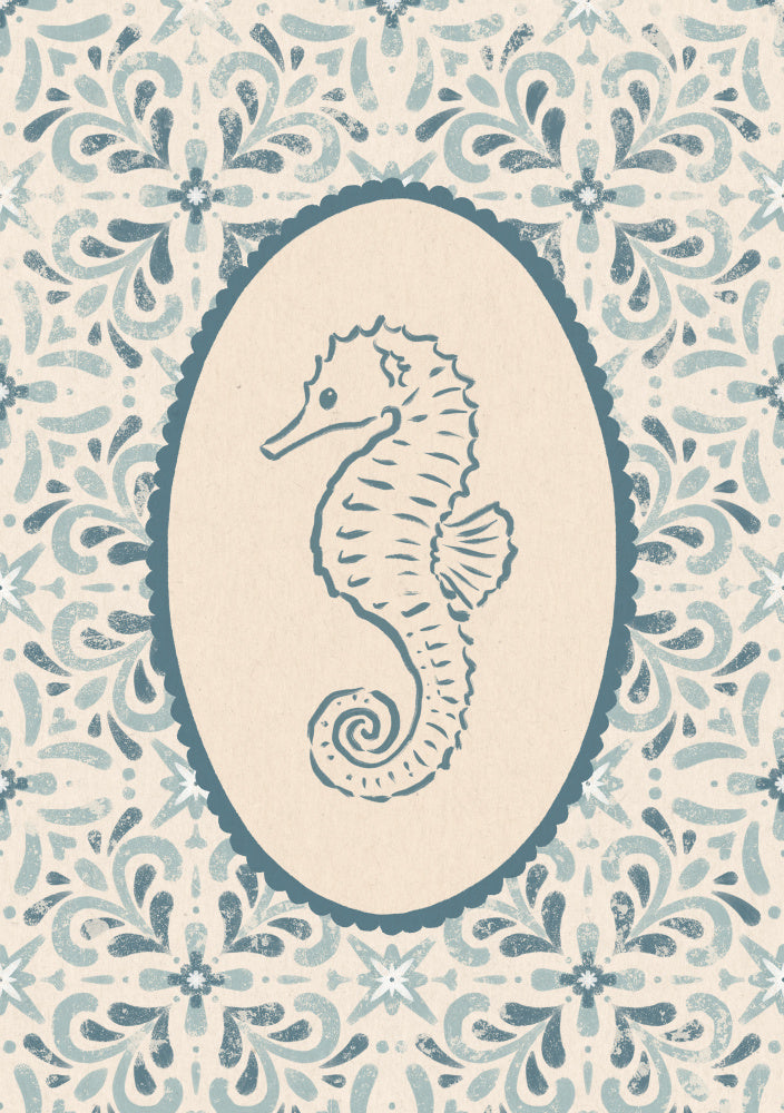 Coastal Seahorse Medallion | Canvas