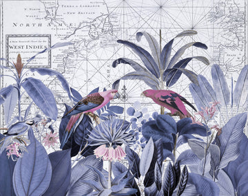 Pink Parrots Tropical Map | Canvas