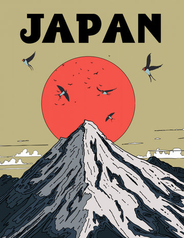 Mount Fuji Red Sun Swallows | Canvas