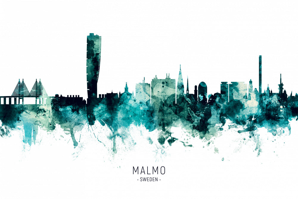 Malmo Watercolor Skyline | Poster