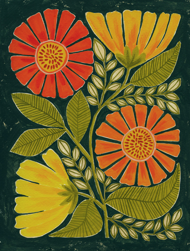 Colorful Folk Flowers | Poster