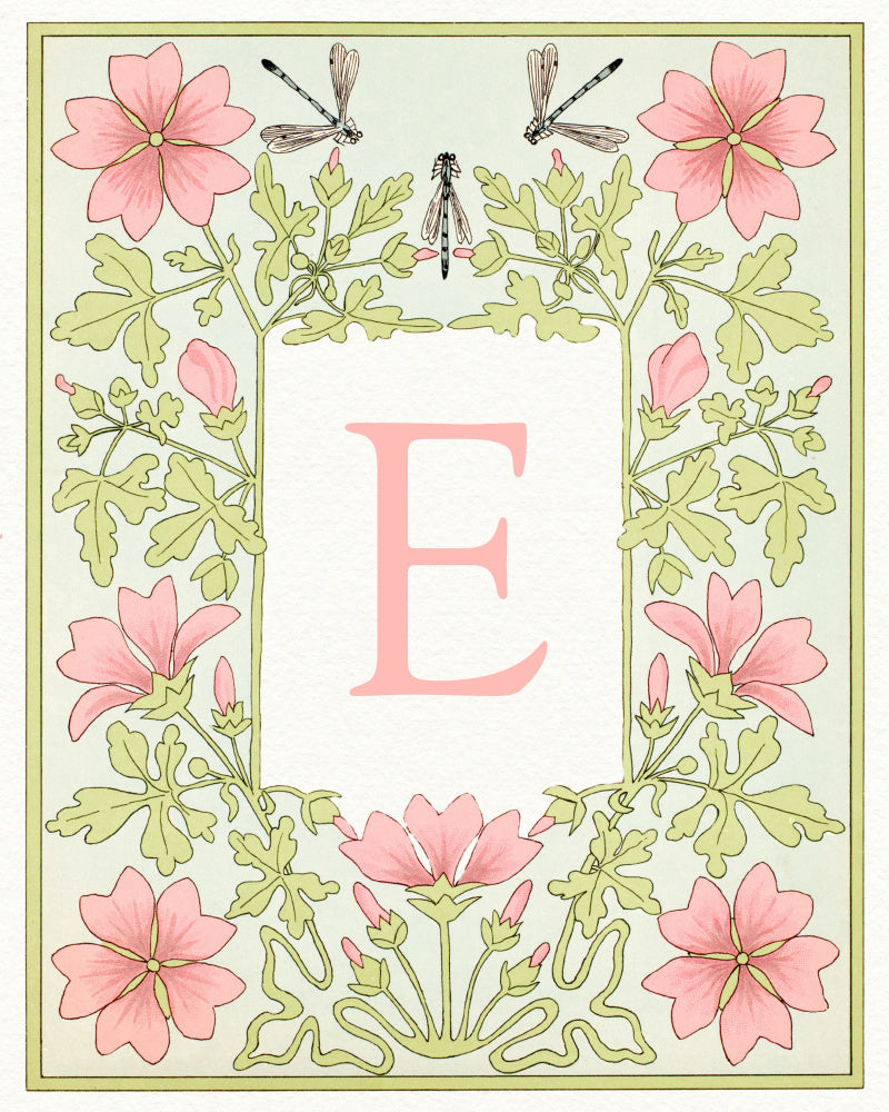 Pink Floral Letter E | Poster