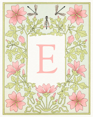 Pink Floral Letter E | Poster