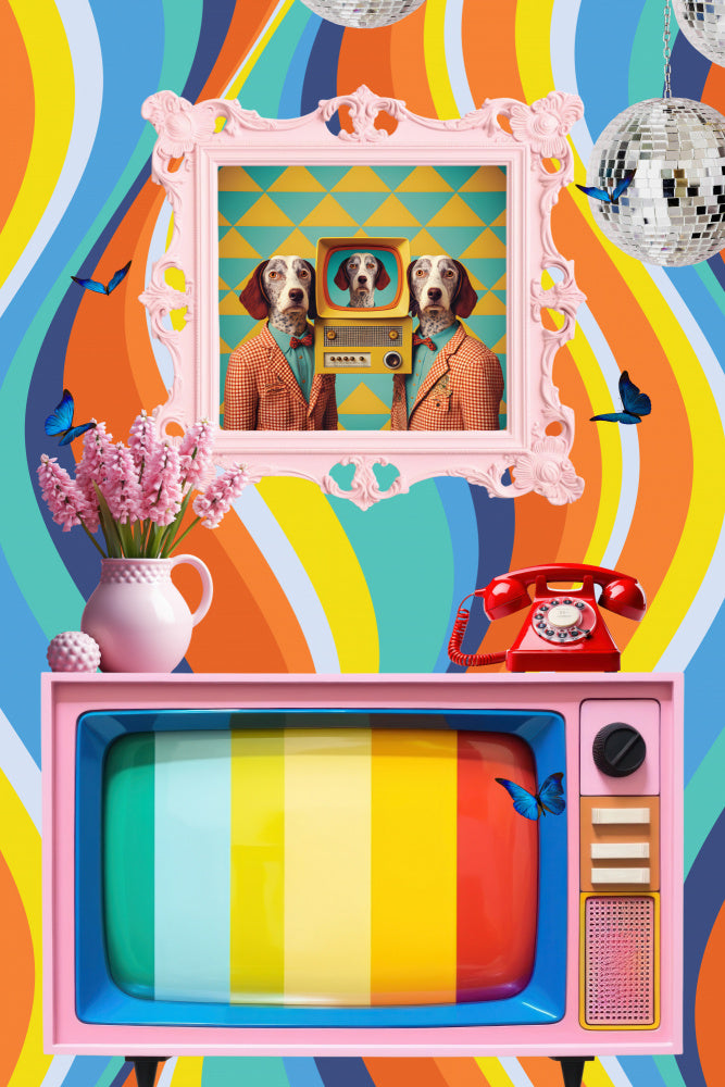 Colorful Retro Dog Scene | Poster