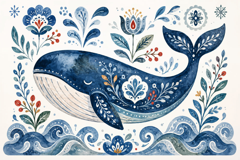 Folk Art Blue Whale | Canvas