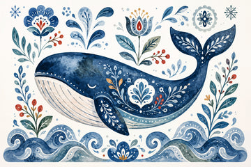Folk Art Blue Whale | Canvas