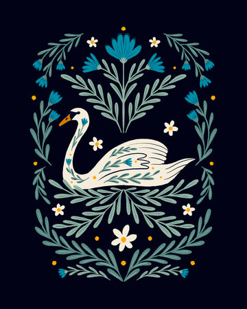 Graceful Botanical Swan | Canvas