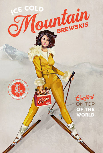 Ice Cold Beer Vintage Pinup Ski Art | Poster