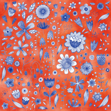 Whimsical Blue Orange Flowers | Canvas