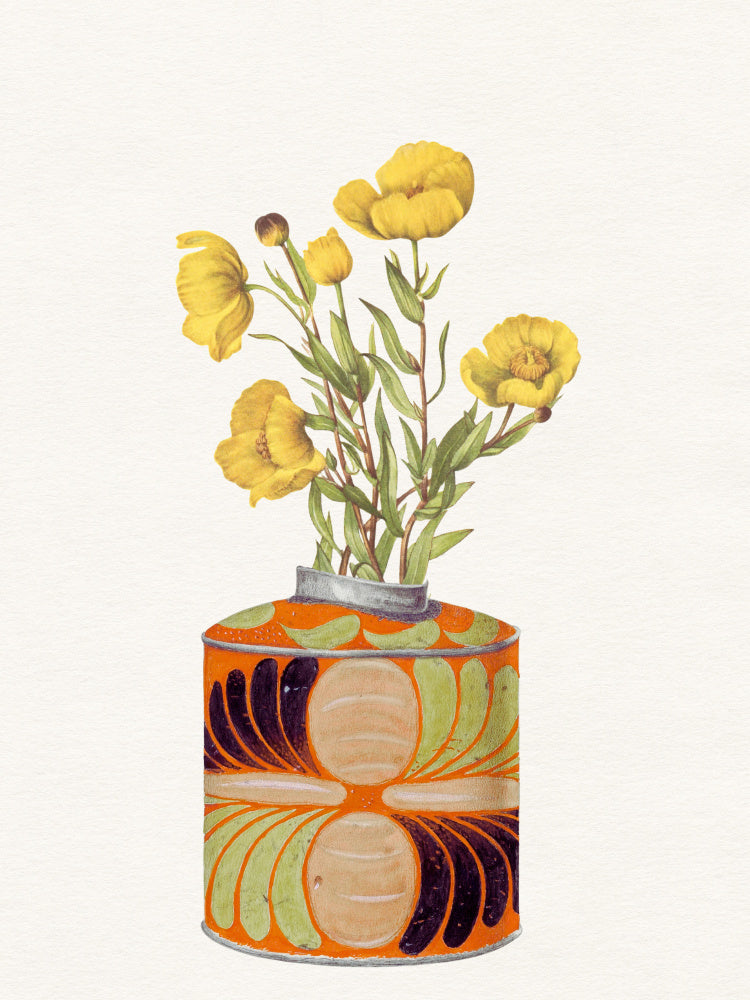 Yellow Flowers Orange Vase | Poster