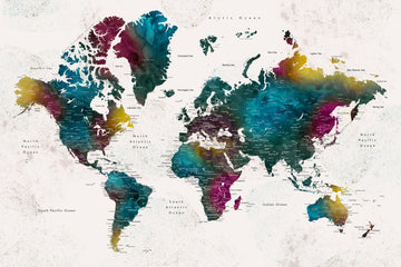 Vibrant Watercolor World Map | Canvas