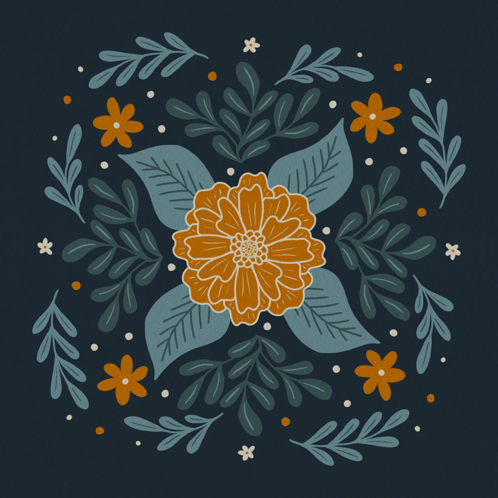 Orange Folk Floral Mandala | Canvas
