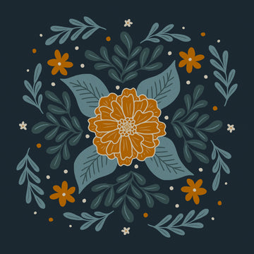 Orange Folk Floral Mandala | Canvas