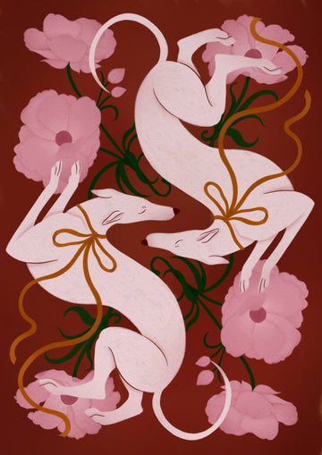 Elegant Greyhounds and Flowers | Poster