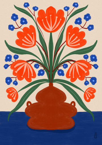 Vibrant Floral Terracotta Vase | Canvas