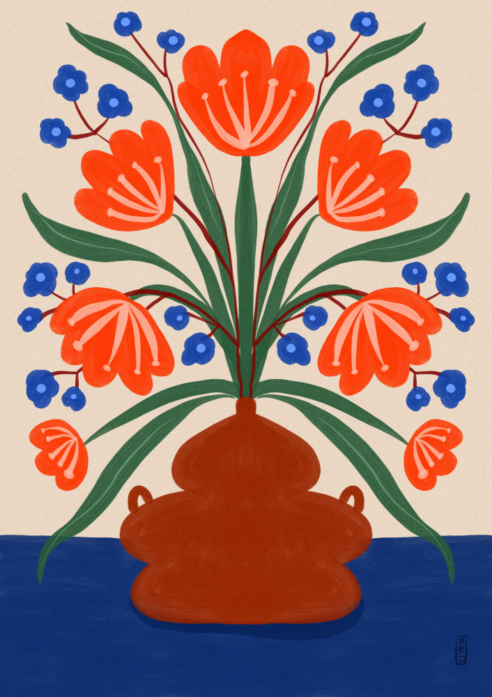 Vibrant Floral Terracotta Vase | Poster