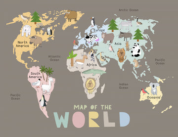 World Map with Cute Animals | Poster