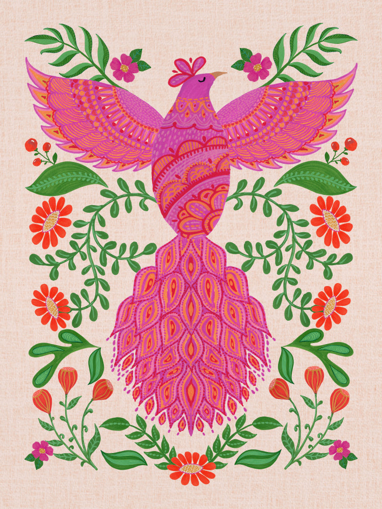 Vibrant Floral Phoenix | Canvas