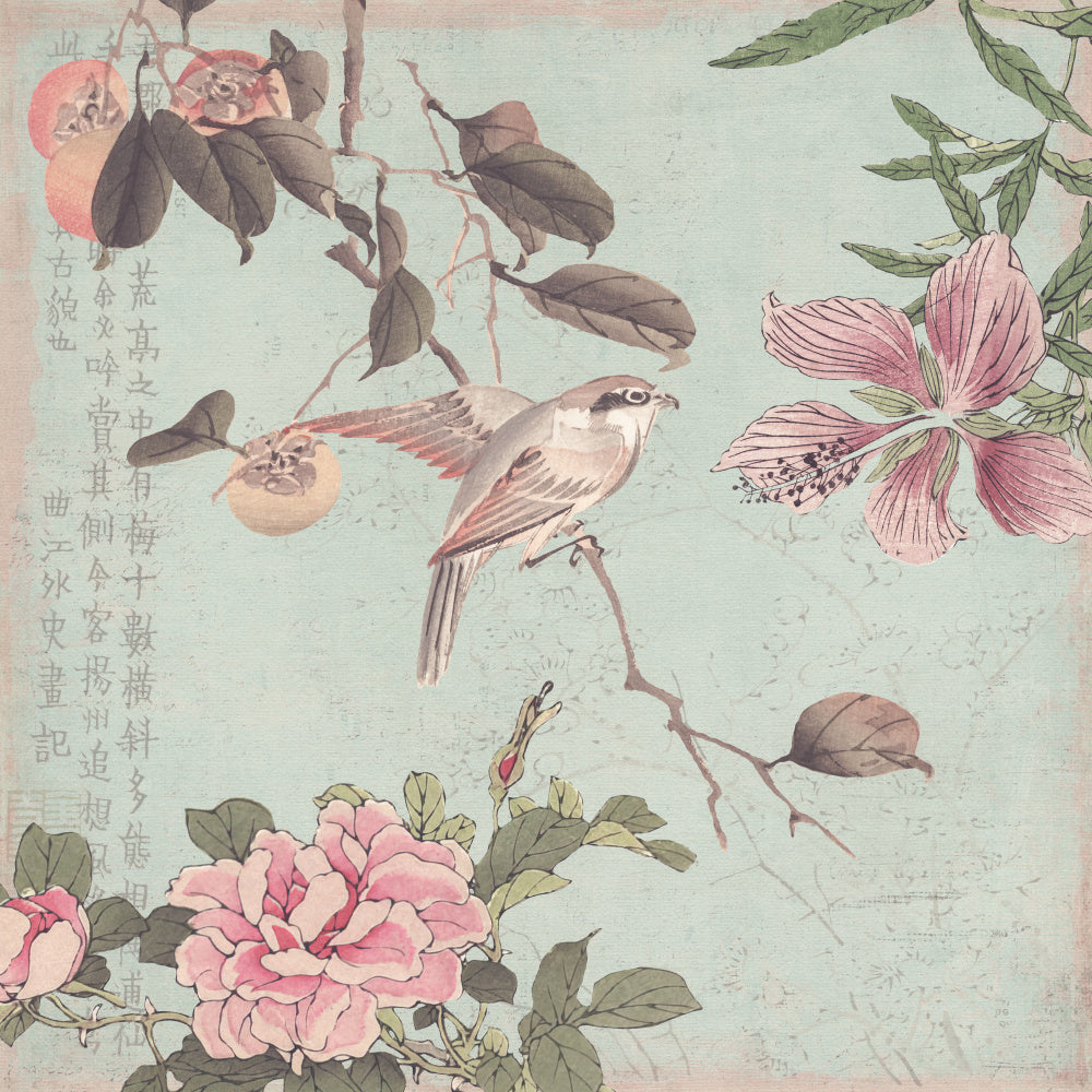 Asian Bird and Peonies | Poster