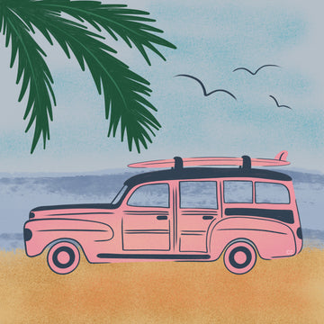 Pink Beach Surfer Car | Poster