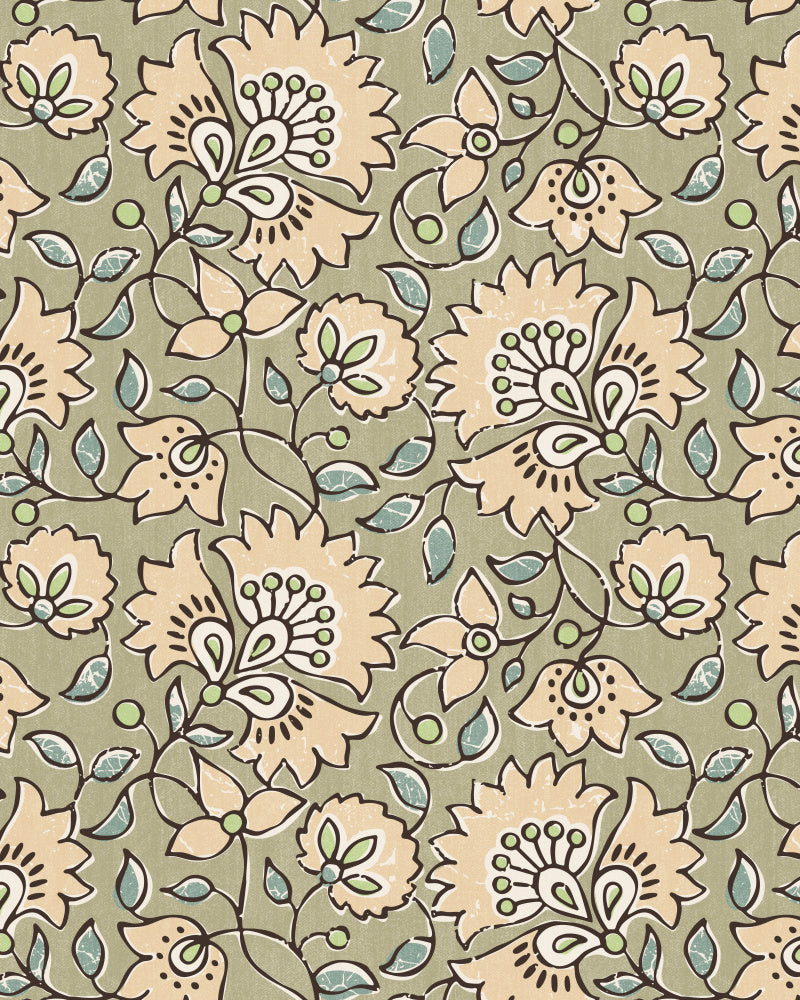 Vintage Green Floral Pattern | Canvas