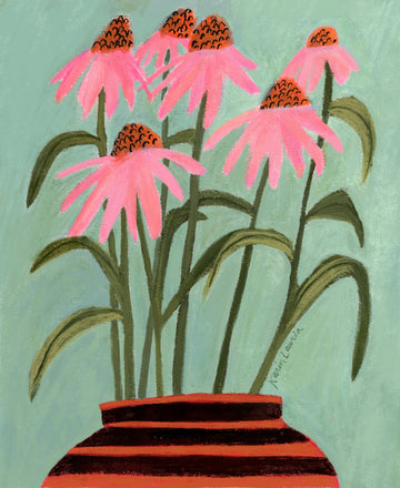 Pink Coneflowers in Vase | Canvas